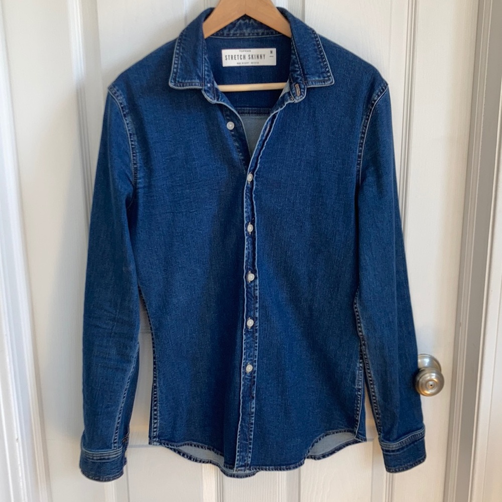 Topman Stretch Skinny Denim Long-sleeve Button Down - Mens M